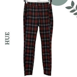 🛍️3/$40 HUE Red Grey & Black Plaid Slim Fit Pants – Size XS